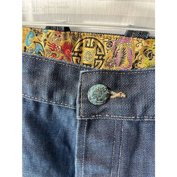 Vintage China rare factory distressed Jeans embroidered button dragon size 40 - Picture 8 of 16